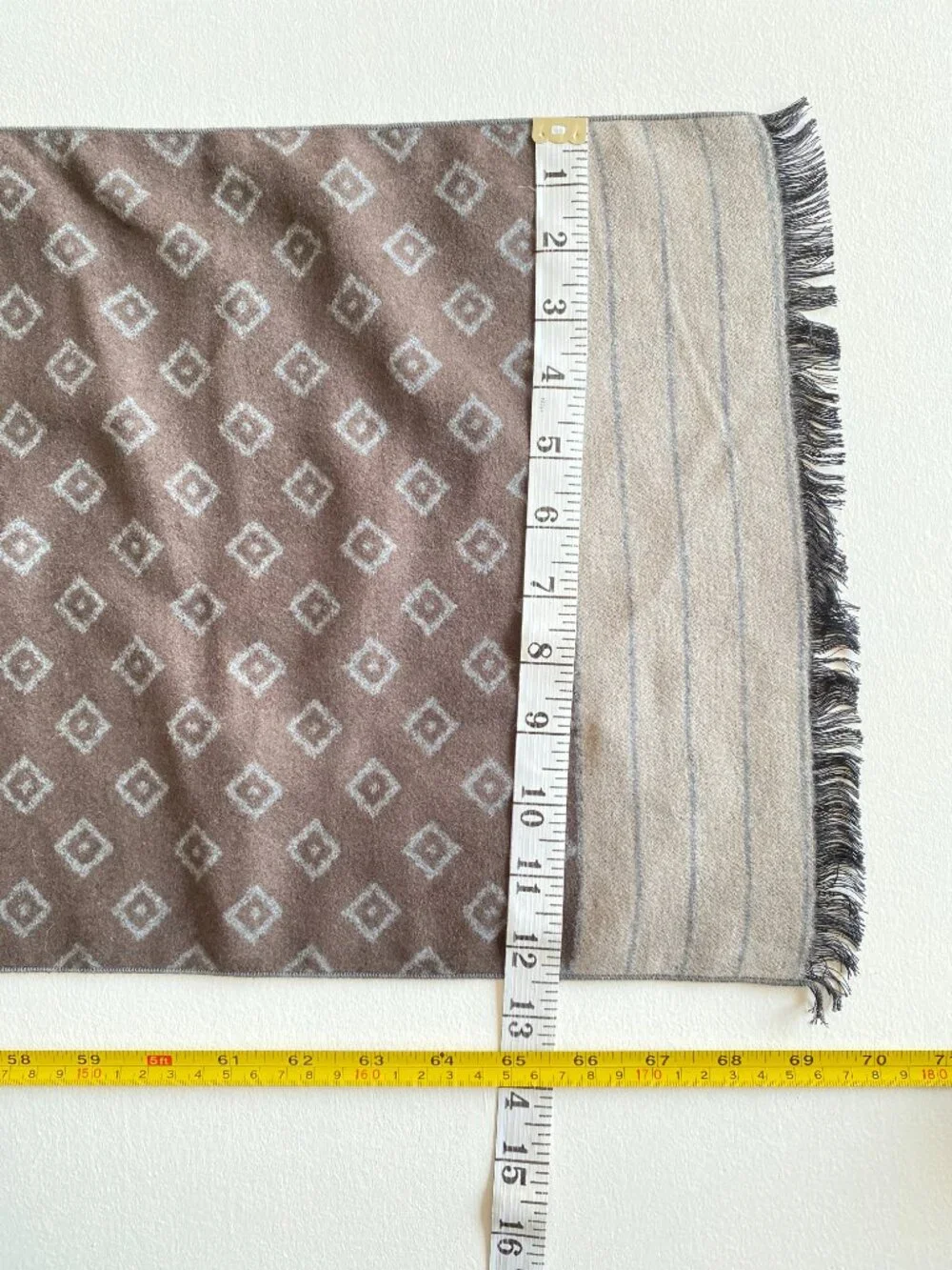Saks Fifth Avenue 100% Silk Scarf Geometric Pattern Fringed Rectangle Gray